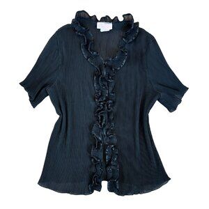 Vintage Y2K Pleated Sheer Ruffle Top L
